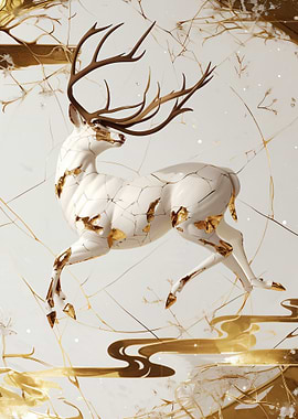 Elegant White Deer with Gold Accents