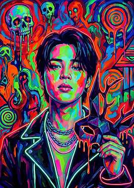 Pop Art Portrait of Jimin with a Deer Mask