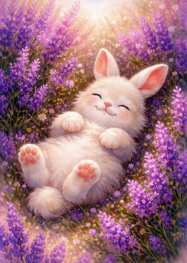 Cute Bunny in Lavender Field