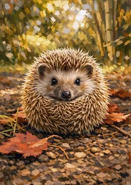 Hedgehog in Autumn Forest