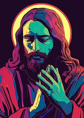 Jesus Praying with Halo
