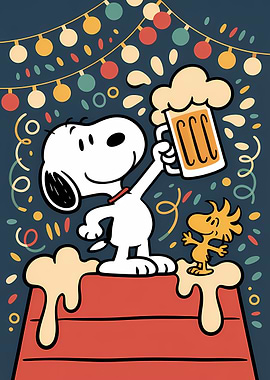 Snoopy and Woodstock celebrate with beer