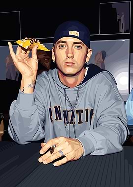 Eminem holding chips and a cigar