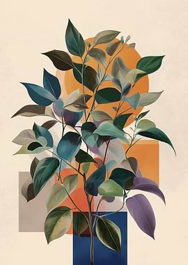 Botanical Illustration with Geometric Shapes