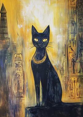 Egyptian Black Cat Painting