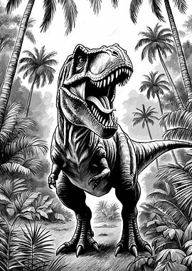 T-Rex in a Lush Jungle