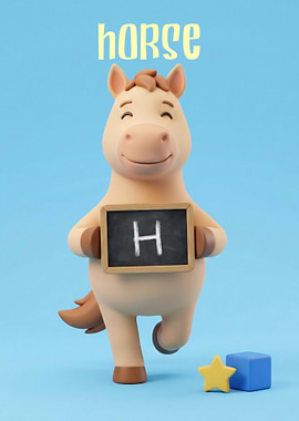 Cute Horse Holding Letter H