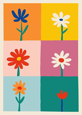 Colorful Abstract Flowers in Blocks
