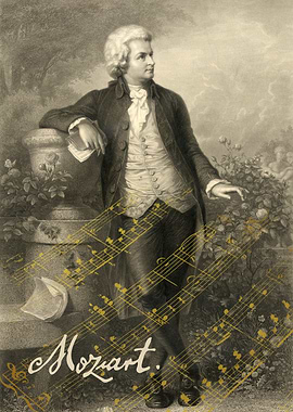 Portrait of Mozart with Musical Notes