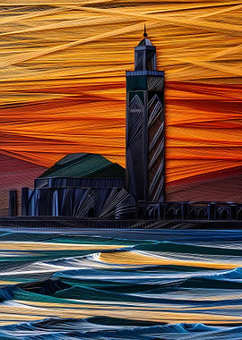 Mosque by the Sea at Sunset