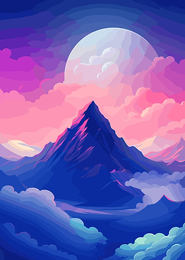 Surreal Mountain Landscape with Moon