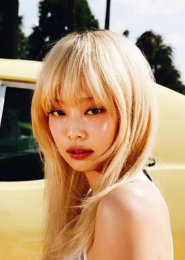 Blonde jennie Posing by Yellow Car