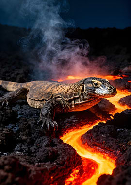 Komodo Dragon on Lava