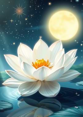 White Lotus Under the Moon