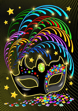 Mardi Gras Carnival Mask with Fireworks
