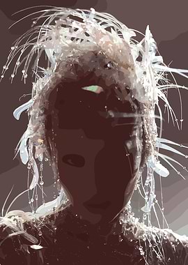 Ethereal Masked Figure with Ornate Headdress