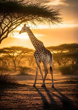 Giraffe in African Sunset