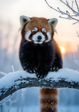 Red Panda in Snowy Tree