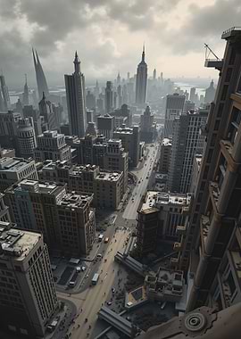 Futuristic Cityscape with Tall Buildings
