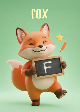 Cute Fox Holding a Board Letter F