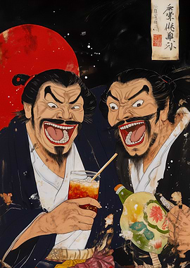 Two Men Drinking and Laughing