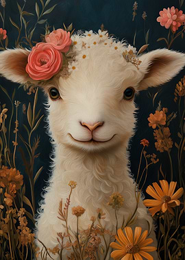 Cute Lamb with Flowers
