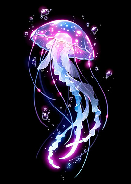 Glowing Jellyfish with Bubbles