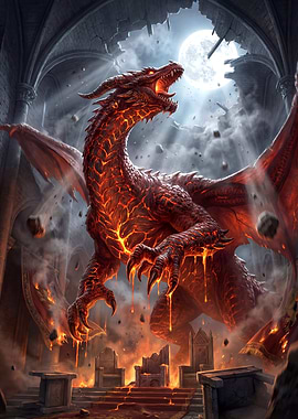 Fiery Dragon in Ruined Castle