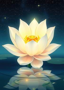 Glowing Lotus Flower at Night