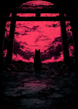 Silhouette Wolf Under Red Sky