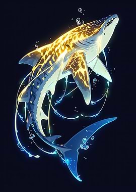 Glowing Whale Shark in Dark Water