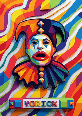 Colorful Jester Portrait with 'Yorick' Text