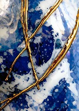 Blue & Gold Veins – Abstract Energy – Abstract Porcelain #28