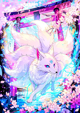 Mythical Nine-Tailed Fox by Torii Gate