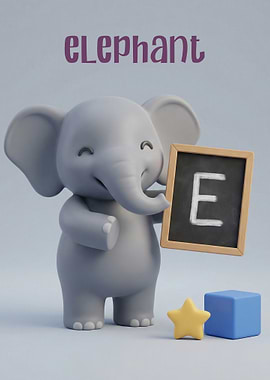 Cute Elephant Holding Letter E