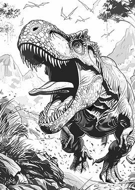 Roaring Tyrannosaurus Rex in a prehistoric landscape