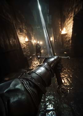 First-person view of a medieval sword fight
