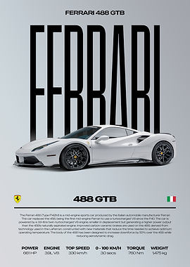 Ferrari 488 GTB Car Poster