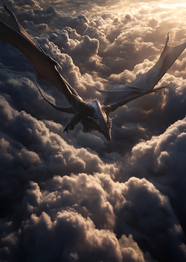 Dragon Flying Through Clouds