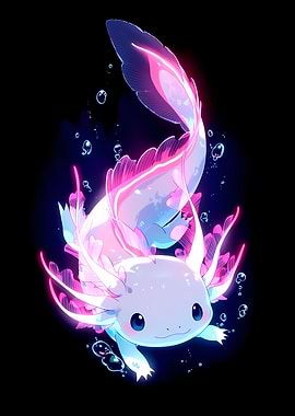 Cute Axolotl with Pink and Blue Glow