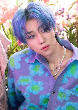 J hope K-Pop Idol with Blue Hair and Floral Shirt