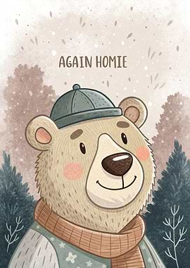 Cute Bear in Winter Forest