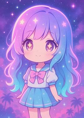 Cute Anime Girl with Galaxy Hair