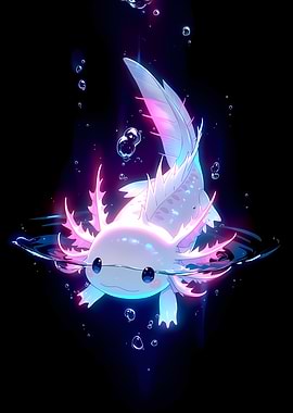 Cute Axolotl in Neon Water