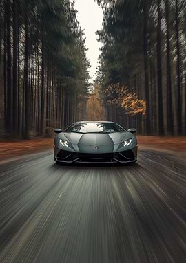 Gray Sports Car Driving Through Forest