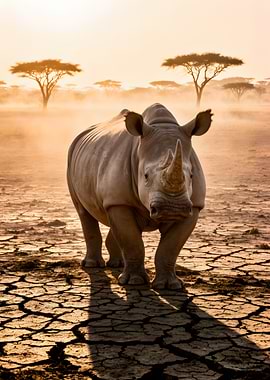 Rhino in a Dry Landscape