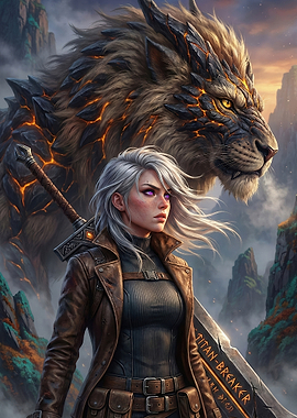 Warrior Woman and Mythical Beast