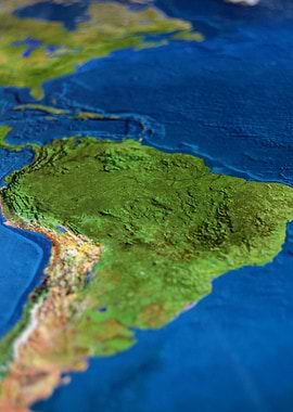 3D Topographic Map of South America
