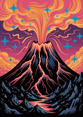 Volcano Eruption with Stars