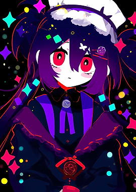 Anime Girl with Red Eyes and Stars